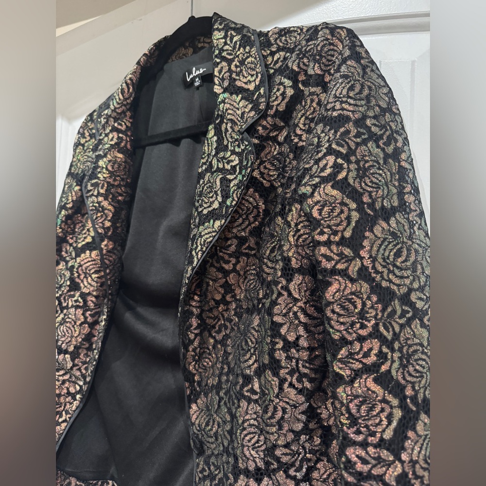Lulu's Black and Pink Brocade Blazer